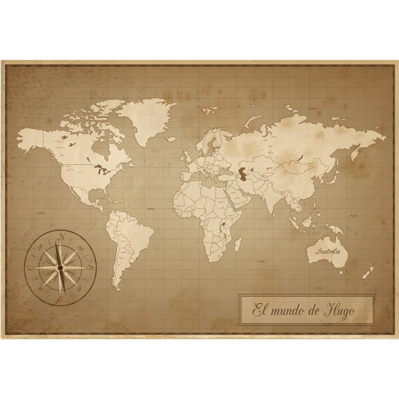 Vinyl teppe verdenskart med navn vintage kart - Tenstickers