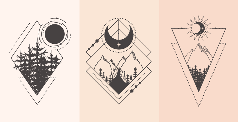 Vinyl teppe geometrisk tre og måne - Tenstickers