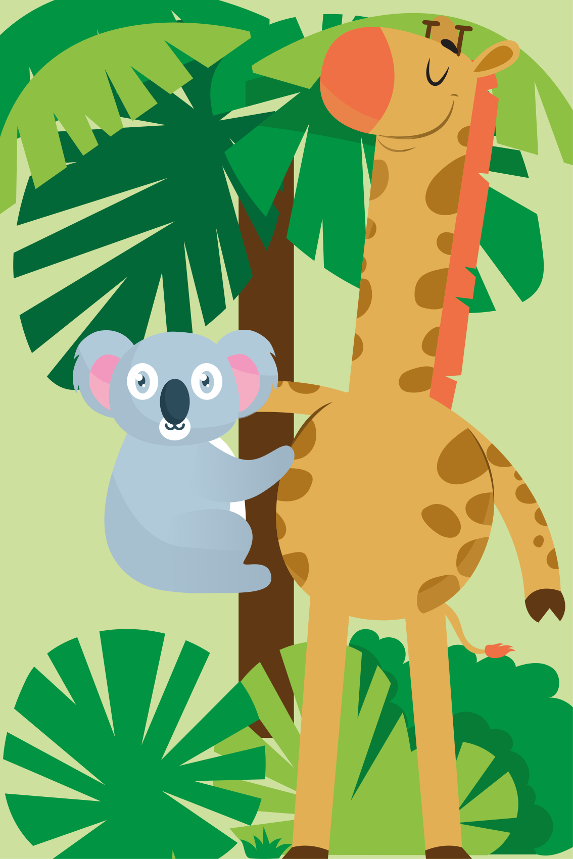Vinyl teppe spedbarn med koalaer og giraff 4 - Tenstickers
