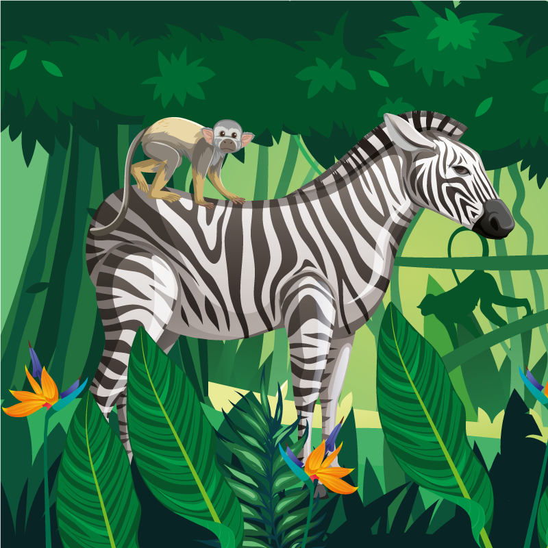 Vinyl teppe spedbarn giraff zebra og ape sammen 4 - Tenstickers