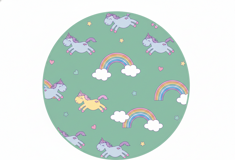 Teal bakgrunn med enhorn og regnbuer vinyl teppe spedbarn - Tenstickers