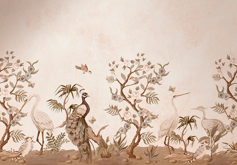 Vinyl teppe beige med vintage dyremotiv - Tenstickers