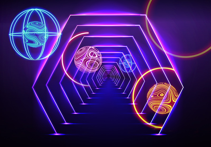 Vinyl teppe lilla neon sekskantet tunnelvisning - Tenstickers