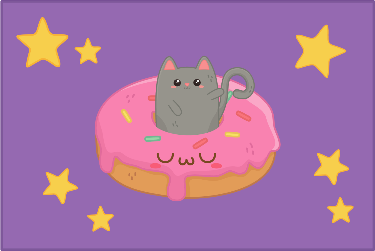 Katt og donut vinyl teppe lilla - Tenstickers