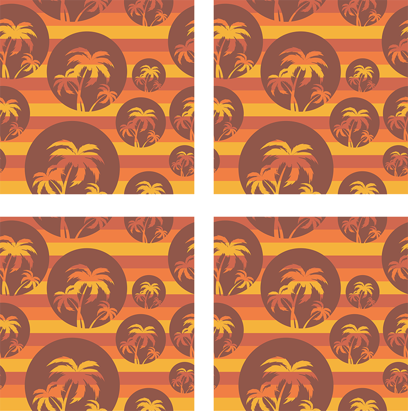 Vinyl teppe oransje retro solnedgang og palmer - Tenstickers