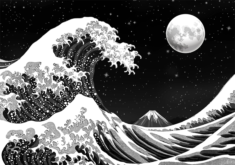 Vinyl teppe svart japansk kanagawa bølge om natten - Tenstickers