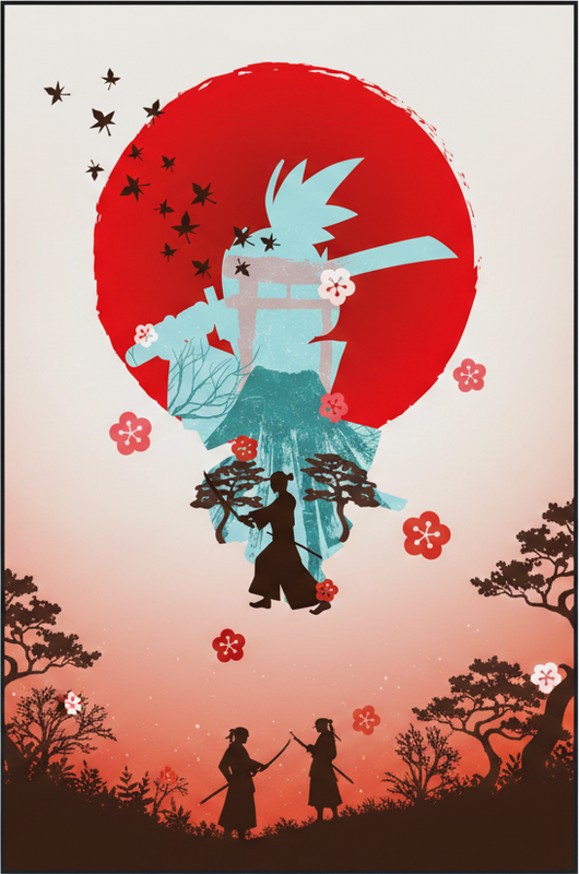 Vinyl teppe rød anime fighter solnedgang illustrasjon - Tenstickers