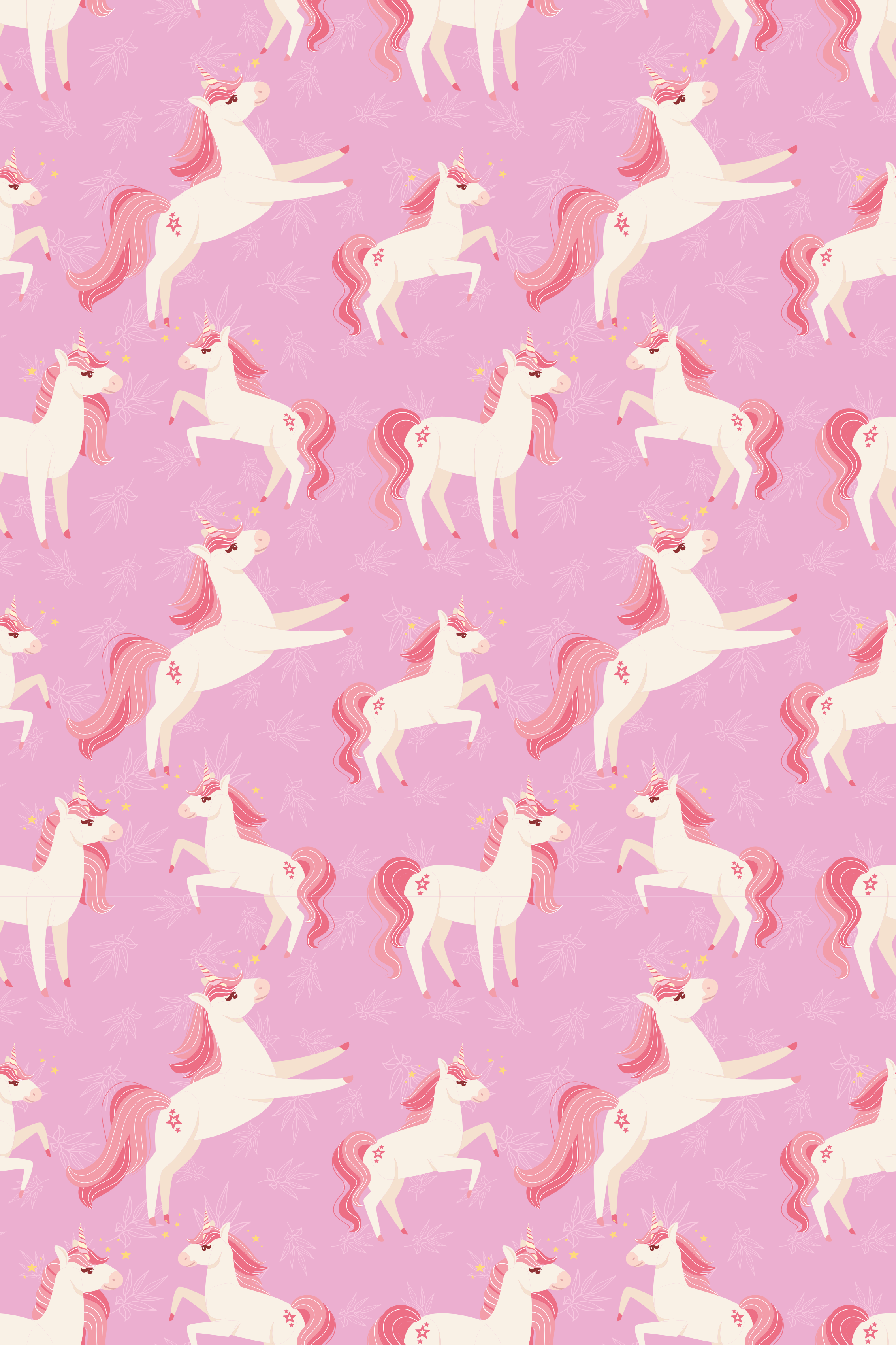 Vinyl teppe rosa med pastellfargede enhorn og planter - Tenstickers