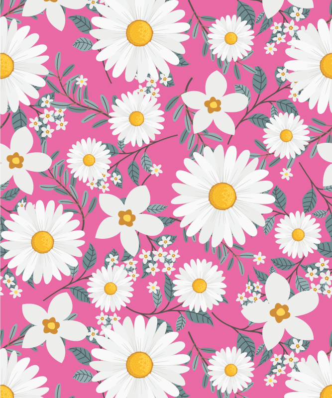 Vinyl teppe rosa med prydblomster på rosa bakgrunn - Tenstickers