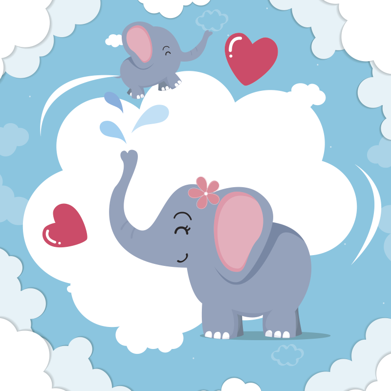 Søt Elefant Cloudscape baby vinylteppe - Tenstickers