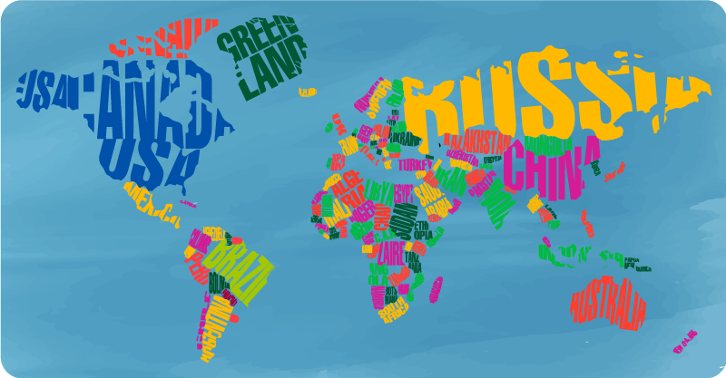 Nydelige fargede land verdenskartet vinylteppe - Tenstickers