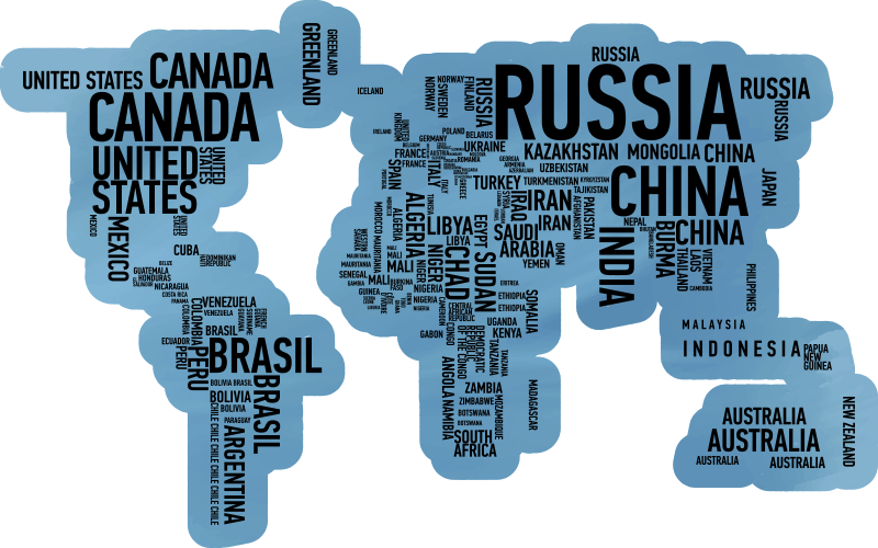 Fantastisk verdenskartet vinylteppe med landnavn - Tenstickers