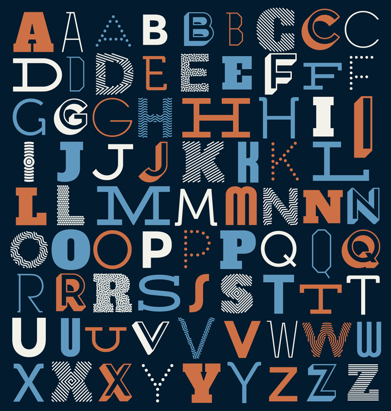 Typografisk alfabet vinylmatte abc - Tenstickers
