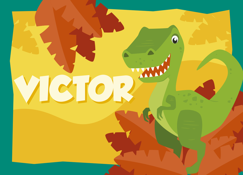 Dinosaurtilpasning vinyl teppe med navn - Tenstickers