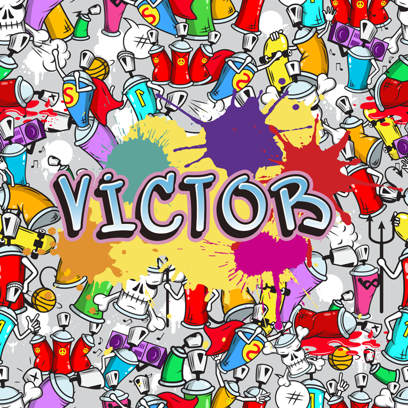 Flerfarget graffiti vinylteppe med navn - Tenstickers