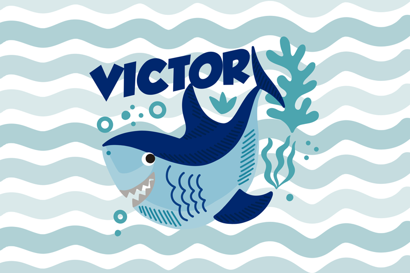 Babyhai med navn vinylteppe med navn - Tenstickers