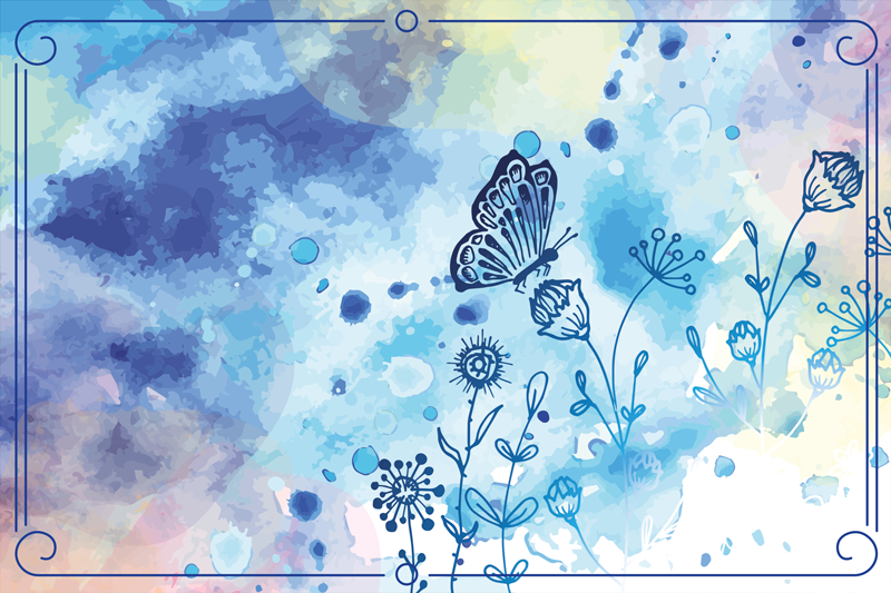 Blomstertegning og sommerfugler dyreteppe - Tenstickers