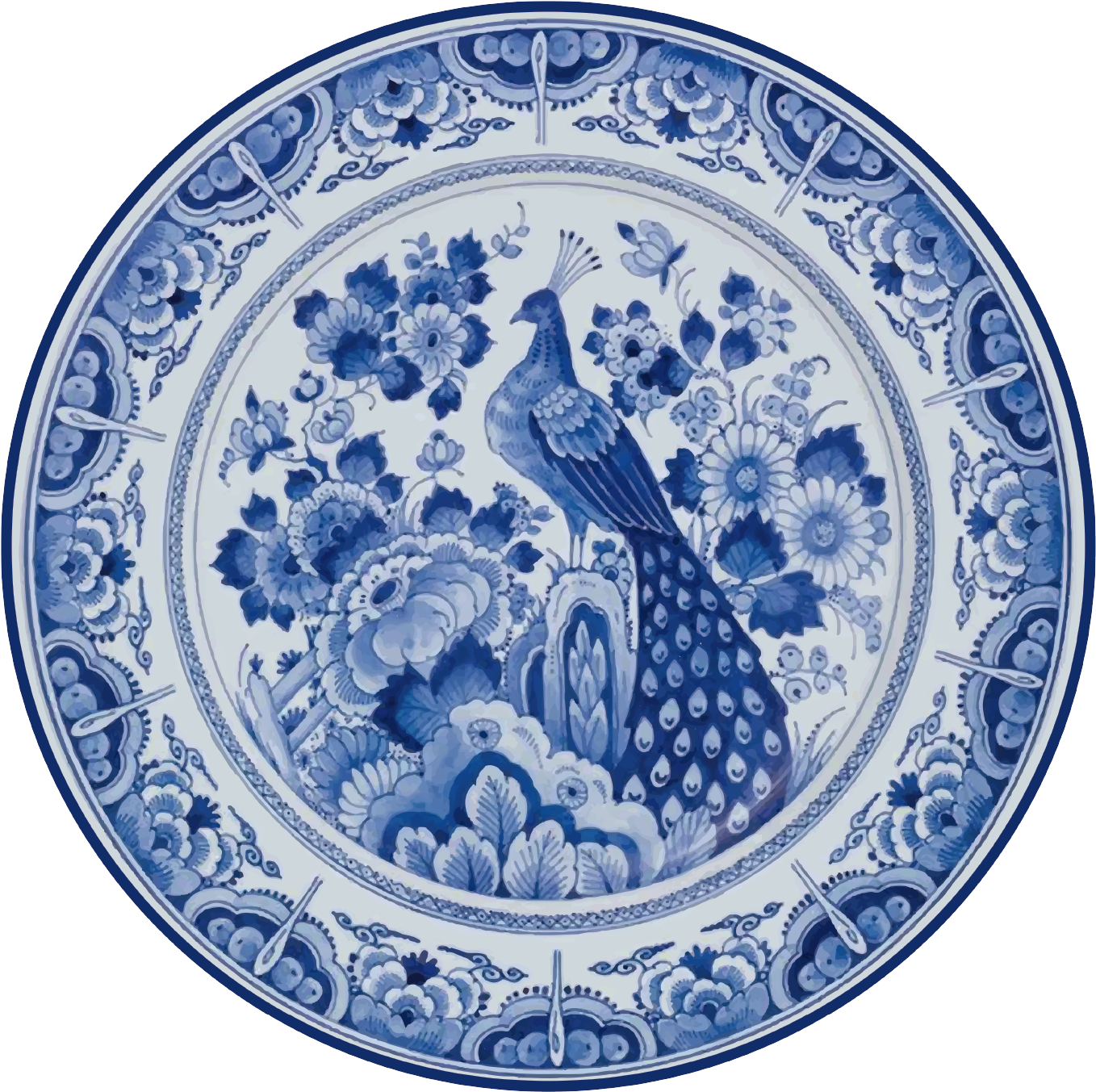 Delftware påfugl fliser teppe - Tenstickers