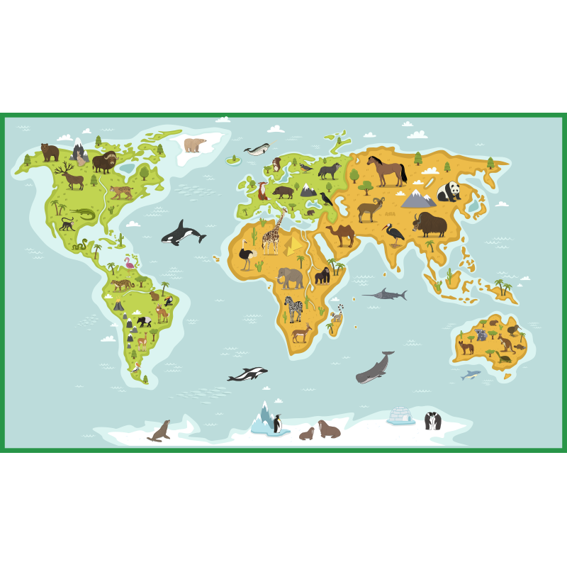 Blue vintage worldmap world map rug - Tenstickers