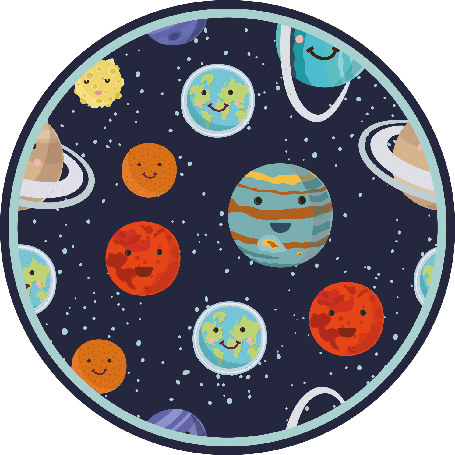 Smilende planet solsystem barn vinylteppe - Tenstickers