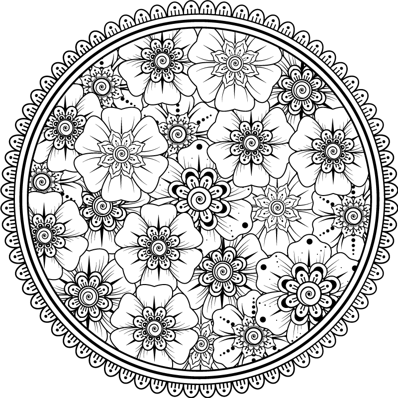Sirkel svart mandala fliseteppe - Tenstickers