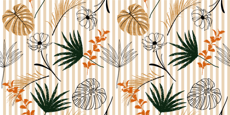 vinyl teppe sort hvite og beige blomster - Tenstickers