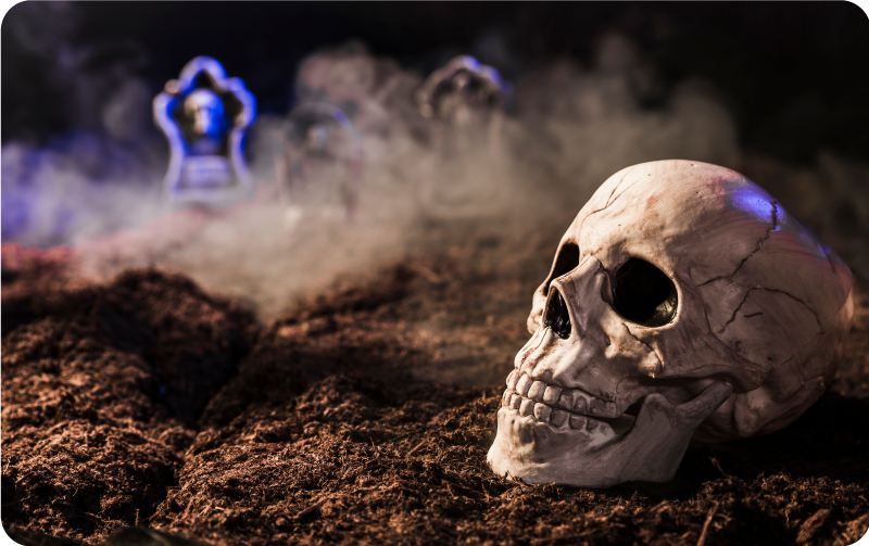 Hodeskalle i tåke halloween vinyl teppe - Tenstickers