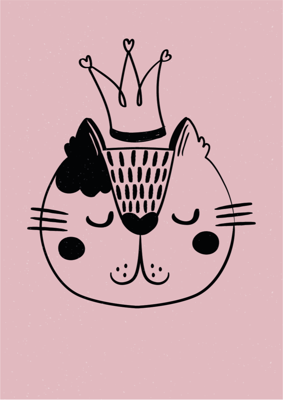 Kronet katt illustrasjon vinyl teppe dyr - Tenstickers