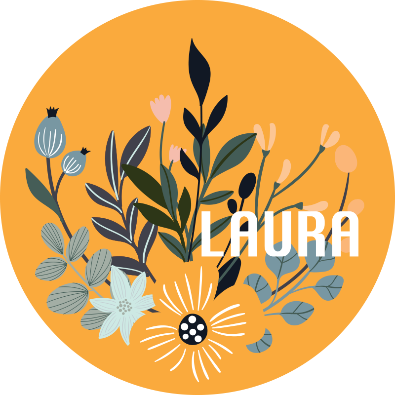 Tilpasset blomsteremblem vinyl teppe med navn - Tenstickers