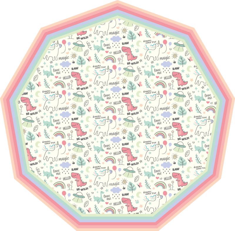 Doodle stil dinosaurer og enhjørning mønster teppe - Tenstickers