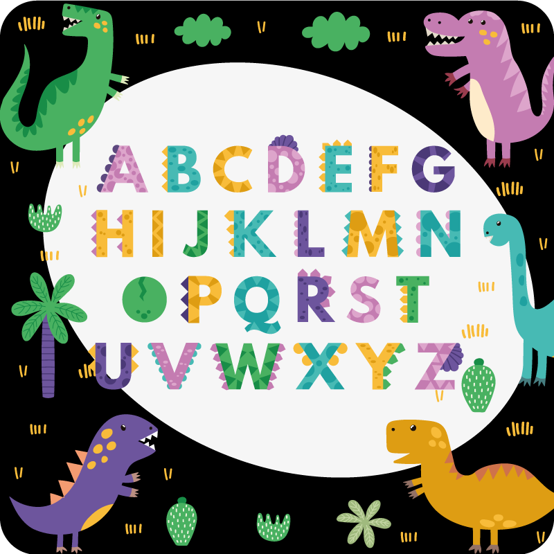 Dinosaurer med alfabet vinyl alfabet teppe - Tenstickers