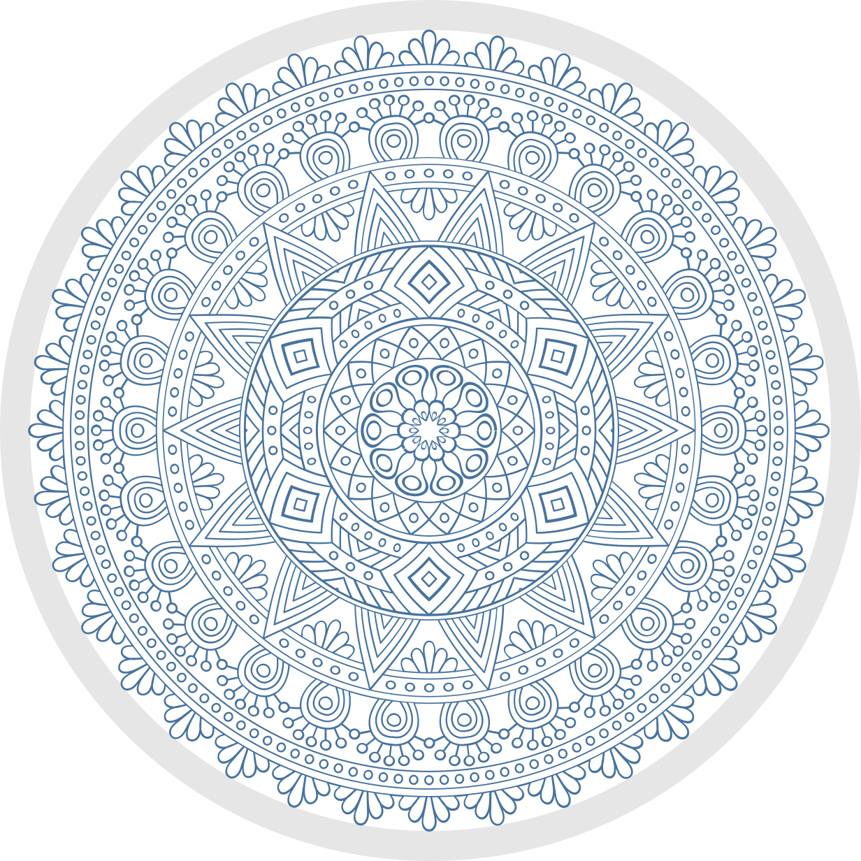Mørkeblått og hvitt mandala vinyl teppe - Tenstickers