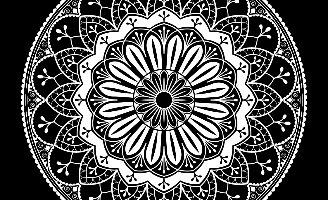 Svart botanisk motiv vinyl teppe mandala - Tenstickers