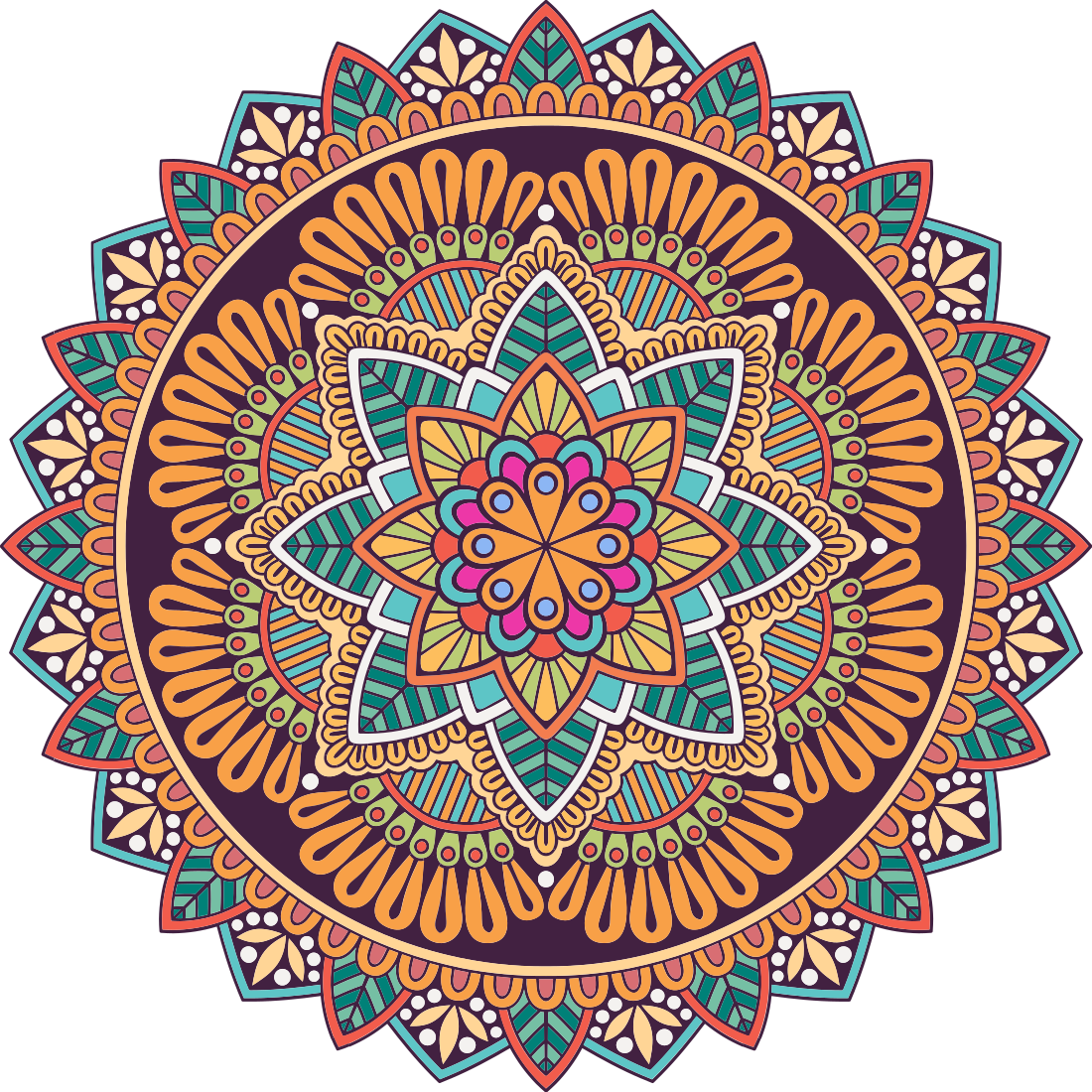 Fargerikt mandala blomstermandala vinyl teppe - Tenstickers