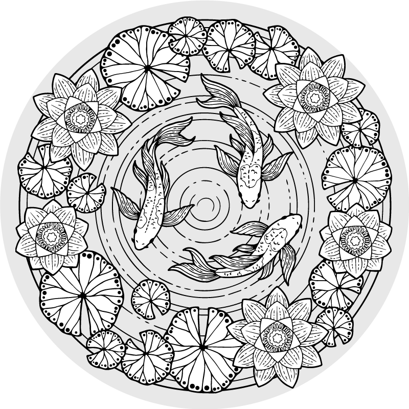 Lotus og koi karpe blomsterteppe - Tenstickers