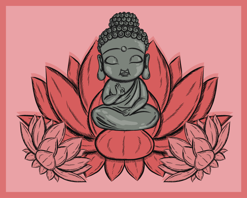 Lotus og tegneserie buddha blomsterteppe - Tenstickers