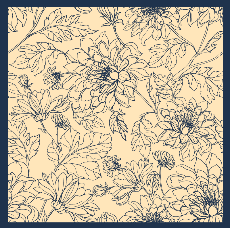 Elegant blomsterkontur vinyl teppe stue - Tenstickers