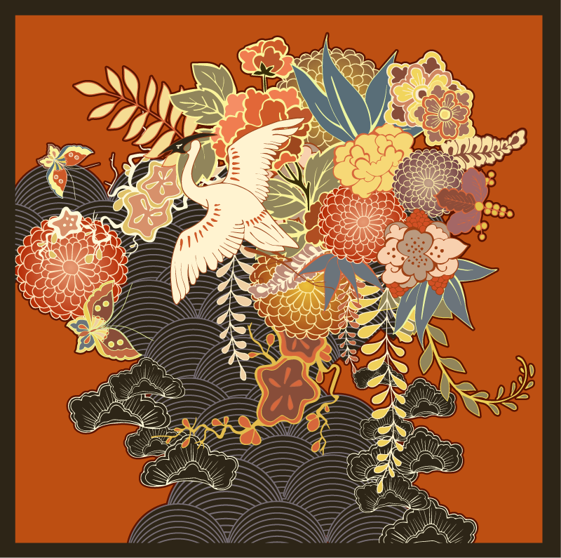 Forseggjort botanisk element vinyl teppe blomster og planter - Tenstickers