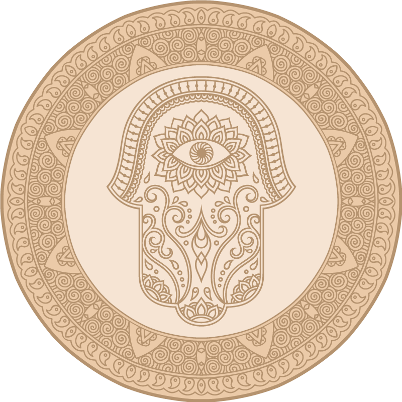 Beige fatima håndsymbol vinyl teppe mandala - Tenstickers
