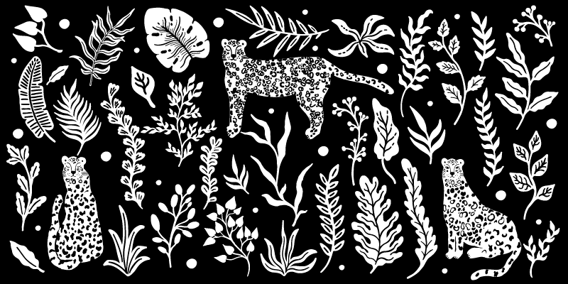 Monstera og leoparder vinyl teppe natur - Tenstickers