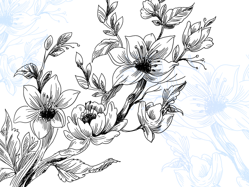 Azurblå blomstkonsept vinyl teppe blomster og planter - Tenstickers