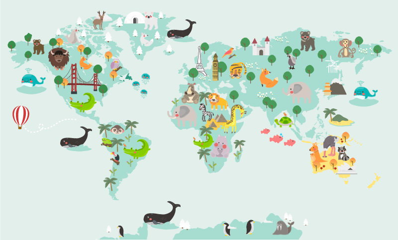 Nordisk turkisk verdensplan vinyl teppe for barn - Tenstickers