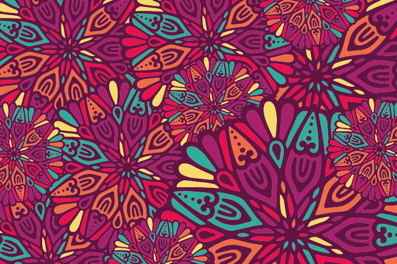 Vibrant lilla motiv vinyl teppe mandala - Tenstickers