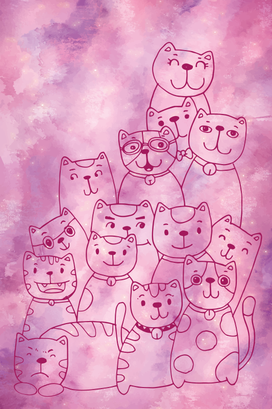 Leken kattesamling Vinyl teppe flere barn - Tenstickers