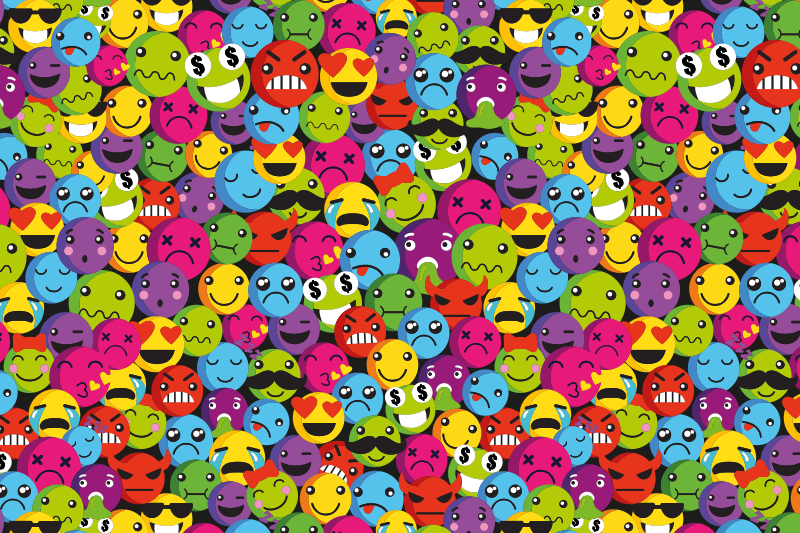 Fargerike emoji-uttrykk vinyl teppe ungdom - Tenstickers