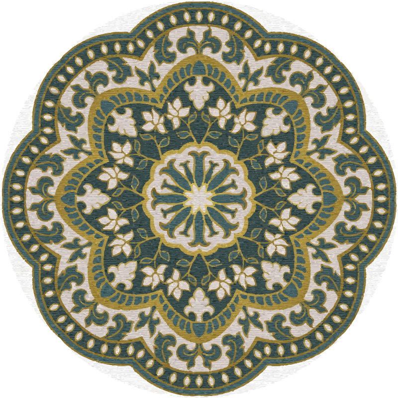 Sirkulært grønt blomstermotiv vinyl teppe mandala - Tenstickers