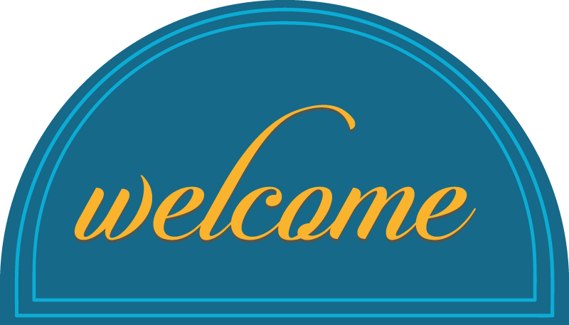 Blått velkomstdesign vinyl teppe mottak - Tenstickers