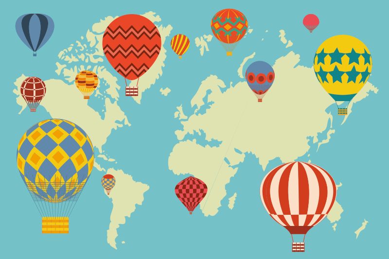 Luftballonger verdenskart vinyl teppe - Tenstickers
