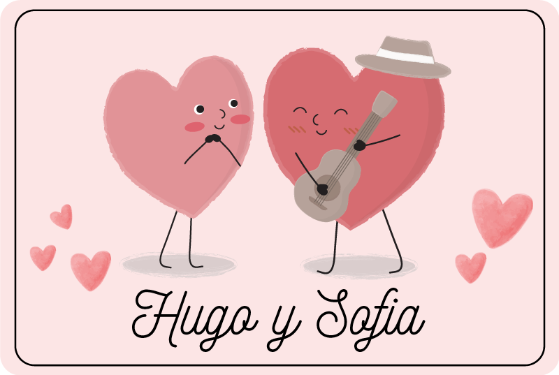 Duo hjerter med navn vinyl teppe soverom - Tenstickers