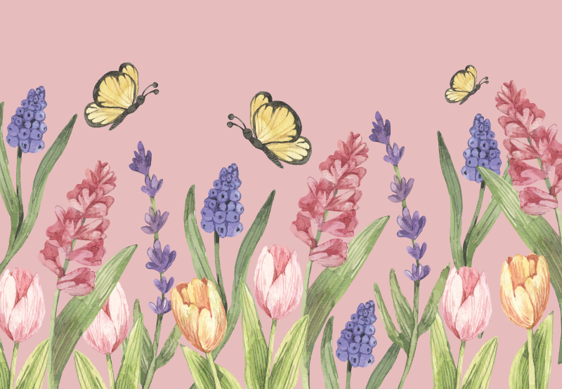 Botanisk hage-emblem vinyl teppe blomster og planter - Tenstickers